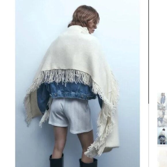 NWT ZARA WOOL ALPACA FRINGED SCARF ECRU - Picture 1 of 5